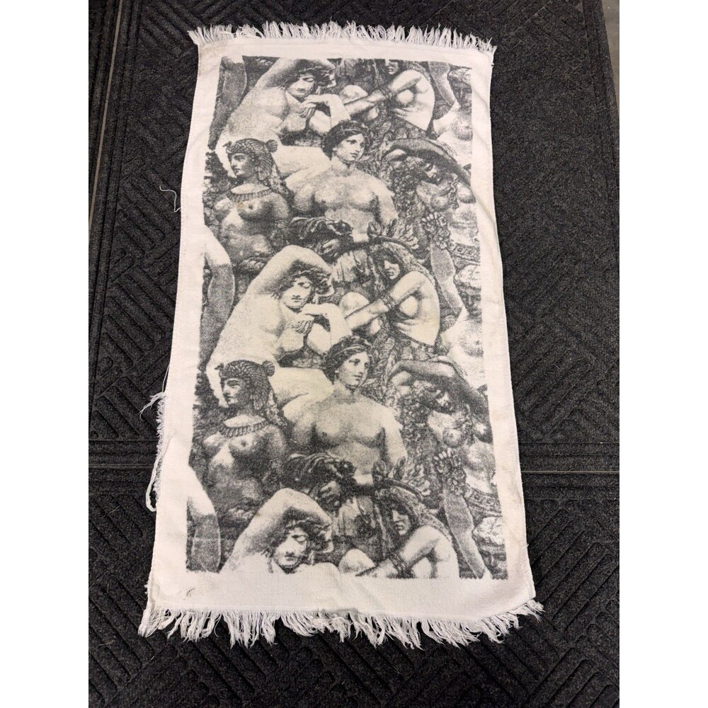 Vintage Cannon All Cotton Bath Towel Classical Nude Figures Fringe Ends STAINS